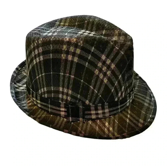 Momentum Men's Polyester Plaid Fedora Hat Black-white Strip Print - Picture 3 of 9